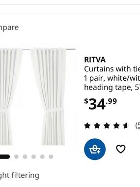 IKEA Ritva White Tie-Back Curtains - Pair
57x84
